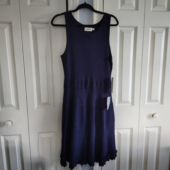 Eliza J Dark Navy Sleeveless A-Line Sweater Dress M - Picture 4 of 11